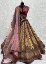 Velvet Mustard Bridal Wear Embroidery Work Lehenga Choli